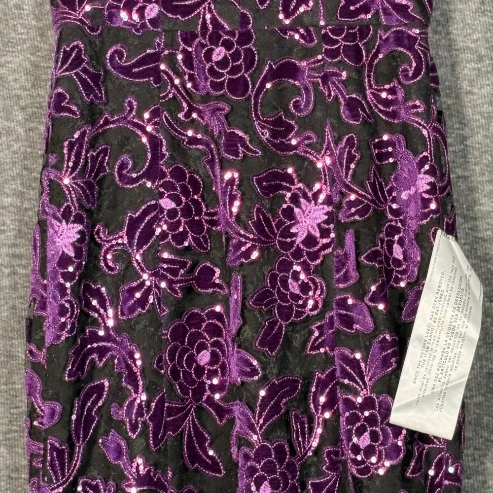 Dress The Population Fernanda Gown Midnight Plum Strapless Floral Sequin Small - Picture 4 of 14